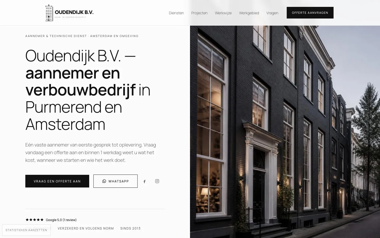 Homepage van Oudendijk B.V., gemaakt door Vakly